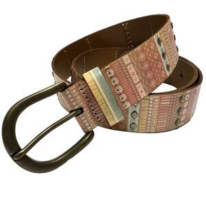 Fossil Leather Striped Collage Belt